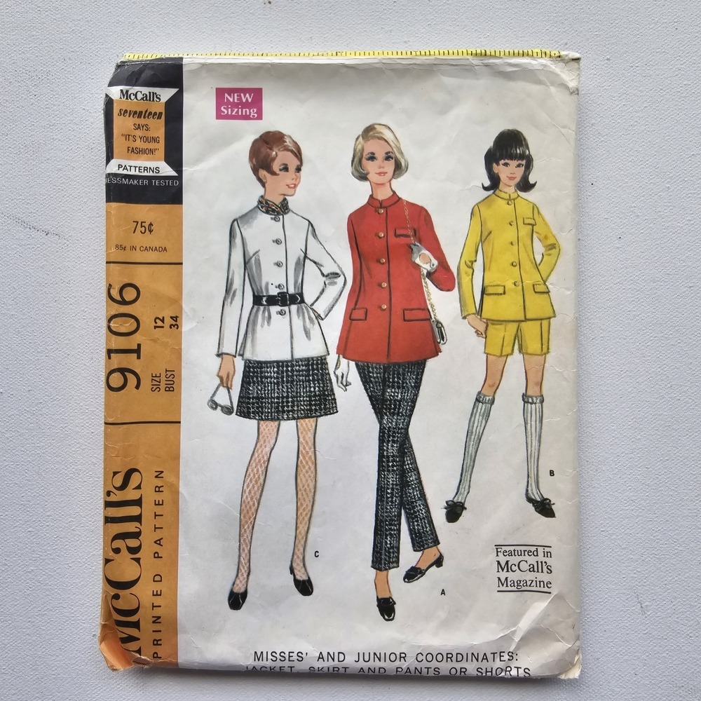 1960s Vintage 34" Bust McCalls 9106 Pants Shorts Jacket Skirt Sewing Pattern